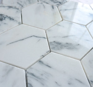 TNMSG-02  3" hexagon honeycomb white marble mosaic tile backsplash