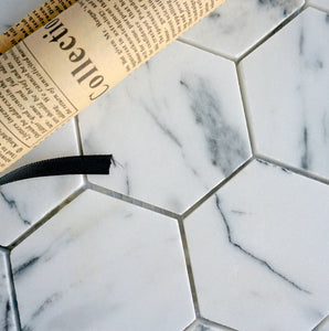 TNMSG-02  3" hexagon honeycomb white marble mosaic tile backsplash