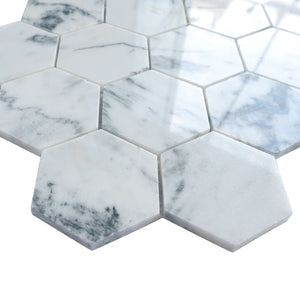 TNMSG-02  3" hexagon honeycomb white marble mosaic tile backsplash