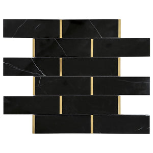 TNNGG-02 Black and Gold 2 in. x 6 in. Subway Tile Marble Backsplash Wall Tile