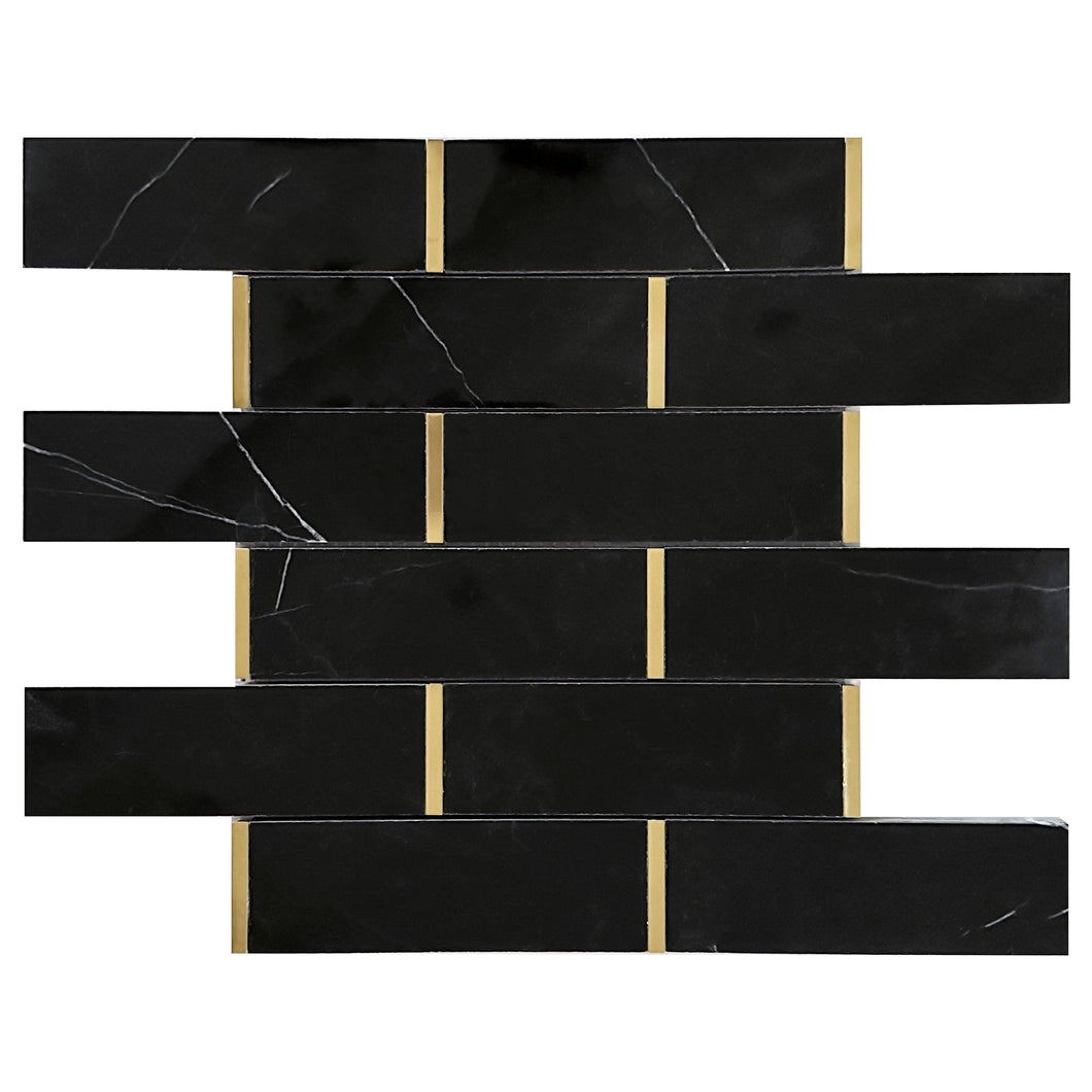 TNNGG-02 Black and Gold 2 in. x 6 in. Subway Tile Marble Backsplash Wall Tile