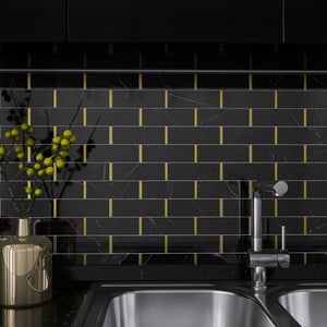 TNNGG-02 Black and Gold 2 in. x 6 in. Subway Tile Marble Backsplash Wall Tile
