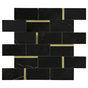 TNNGG-05 Black and Gold 2 in. x 4 in. Subway Tile Marble Backsplash Wall Tile