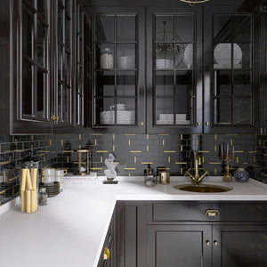 TNNGG-05 Black and Gold 2 in. x 4 in. Subway Tile Marble Backsplash Wall Tile
