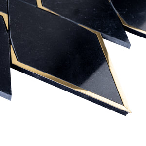 TNNGG-07 Lorenza Double Diamond Black and Gold Metal Stainless Steel Polished Marble