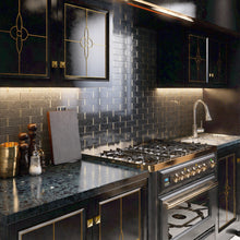 TNNGG-08 Natural Bianco 2x4 Brick Joint Black and Gold Polished Marble Backsplash Wall Tile