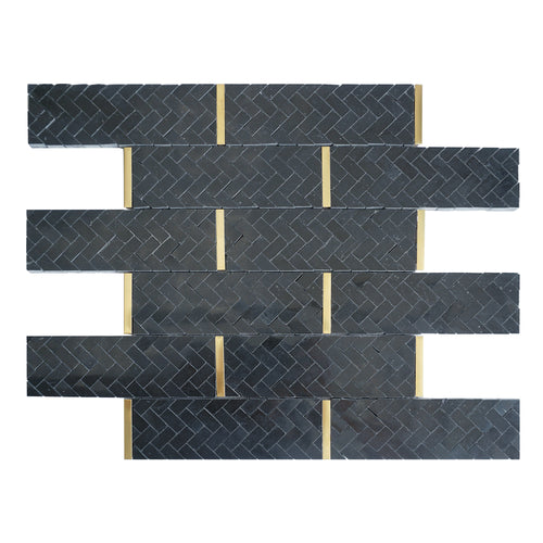 TNNGG-08 Natural Bianco 2x4 Brick Joint Black and Gold Polished Marble Backsplash Wall Tile