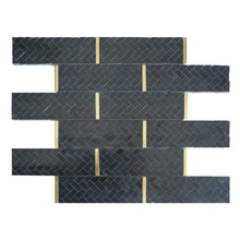 TNNGG-08 Natural Bianco 2x4 Brick Joint Black and Gold Polished Marble Backsplash Wall Tile