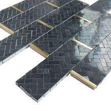 TNNGG-08 Natural Bianco 2x4 Brick Joint Black and Gold Polished Marble Backsplash Wall Tile