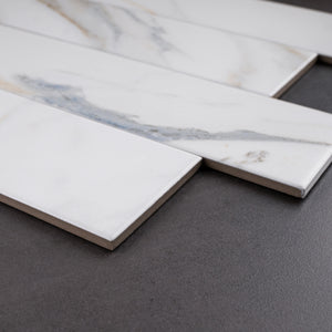 SEN-NIAG-SW312 SENZIA Calacatta Gold Blue Matt Porcelain 3x13 Subway Tile Wall and Floor Tile