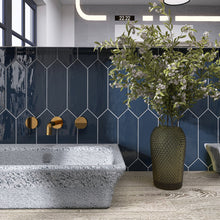 TAY-DEN-PK412 TAYLOR Picket Hexagon Denim Blue Subway Tile 3.94 in. x 11.81 in. Ceramic Wall Tile