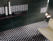 TNEAG-02 Interlock Link Tie Black and White Stone Mosaic Tile Sheet