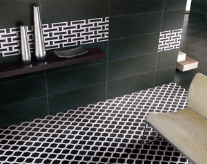 TNEAG-02 Interlock Link Tie Black and White Stone Mosaic Tile Sheet