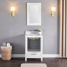1901-24-01 Matt White 24" Bathroom Vanity Cabinet and Sink Combo Solid Wood Cabinet+Real Marble Top+ Marble backsplash w/Sink set