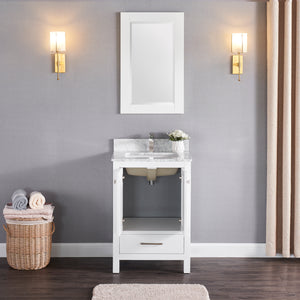 1901-24-01 Matt White 24" Bathroom Vanity Cabinet and Sink Combo Solid Wood Cabinet+Real Marble Top w/Sink set