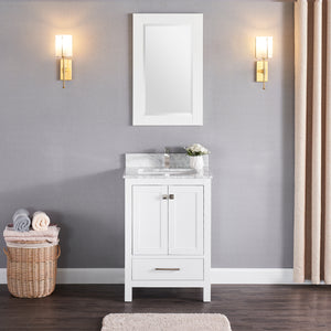 1901-24-01 Matt White 24" Bathroom Vanity Cabinet and Sink Combo Solid Wood Cabinet+Real Marble Top w/Sink set