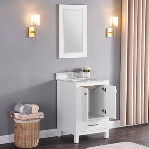 1901-24-01 Matt White 24" Bathroom Vanity Cabinet and Sink Combo Solid Wood Cabinet+Real Marble Top w/Sink set