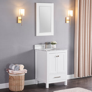 1901-24-01 Matt White 24" Bathroom Vanity Cabinet and Sink Combo Solid Wood Cabinet+Real Marble Top w/Sink set