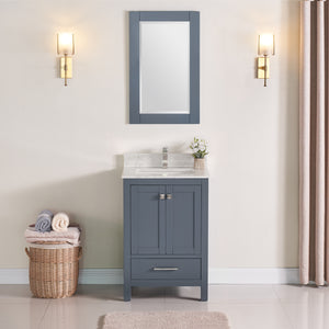 1901-24-02QZ Dark Grey 24" Bathroom Vanity Cabinet and Sink Combo Solid Wood Cabinet+Quartz Top w/Sink Mirror set