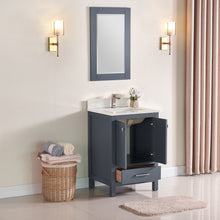 1901-24-02QZ Dark Grey 24" Bathroom Vanity Cabinet and Sink Combo Solid Wood Cabinet+Quartz Top w/Sink Mirror set