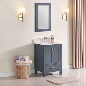 1901-24-02QZ Dark Grey 24" Bathroom Vanity Cabinet and Sink Combo Solid Wood Cabinet+Quartz Top w/Sink Mirror set