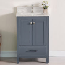1901-24-02QZ Dark Grey 24" Bathroom Vanity Cabinet and Sink Combo Solid Wood Cabinet+Quartz Top w/Sink Mirror set