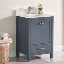 1901-24-02QZ Dark Grey 24" Bathroom Vanity Cabinet and Sink Combo Solid Wood Cabinet+Quartz Top w/Sink Mirror set