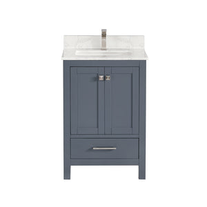 1901-24-02QZ Dark Grey 24" Bathroom Vanity Cabinet and Sink Combo Solid Wood Cabinet+Quartz Top w/Sink Mirror set