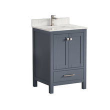 1901-24-02QZ Dark Grey 24" Bathroom Vanity Cabinet and Sink Combo Solid Wood Cabinet+Quartz Top+ backsplash w/Sink Mirror set
