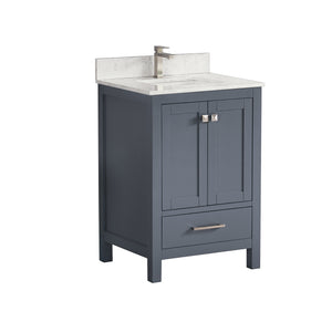 1901-24-02QZ Dark Grey 24" Bathroom Vanity Cabinet and Sink Combo Solid Wood Cabinet+Quartz Top w/Sink Mirror set