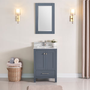 1901-24-02 Dark Grey 24" Bathroom Vanity Cabinet and Sink Combo Solid Wood Cabinet+Real Marble Top w/Sink Mirror set