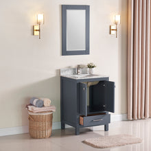 1901-24-02 Dark Grey 24" Bathroom Vanity Cabinet and Sink Combo Solid Wood Cabinet+Real Marble Top w/Sink Mirror set