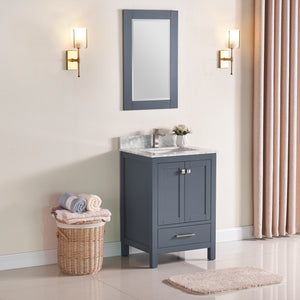 1901-24-02 Dark Grey 24" Bathroom Vanity Cabinet and Sink Combo Solid Wood Cabinet+Real Marble Top w/Sink Mirror set