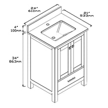 1901-24-02 Dark Grey 24" Bathroom Vanity Cabinet and Sink Combo Solid Wood Cabinet+Real Marble Top w/Sink Mirror set