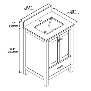 1901-24-02 Dark Grey 24" Bathroom Vanity Cabinet and Sink Combo Solid Wood Cabinet+Real Marble Top w/Sink Mirror set