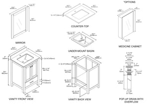 1901-24-01 Matt White 24" Bathroom Vanity Cabinet and Sink Combo Solid Wood Cabinet+Real Marble Top w/Sink set