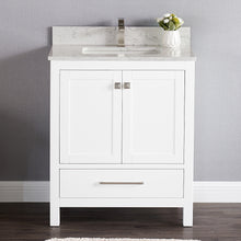 1901-30-01QZ Matt White 30" Bathroom Vanity Cabinet and Sink Combo Solid Wood Cabinet+Quartz Top+ Quartz backsplash w/Sink set
