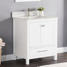 1901-30-01QZ Matt White 30" Bathroom Vanity Cabinet and Sink Combo Solid Wood Cabinet+Quartz Top+ Quartz backsplash w/Sink set