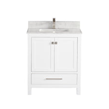 1901-30-01QZ Matt White 30" Bathroom Vanity Cabinet and Sink Combo Solid Wood Cabinet+Quartz Top+ Quartz backsplash w/Sink set