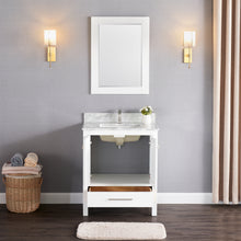 1901-30-01 Matt White 30" Bathroom Vanity Cabinet and Sink Combo Solid Wood Cabinet+Real Marble Top+ Marble backsplash w/Sink set