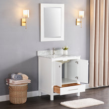 1901-30-01 Matt White 30" Bathroom Vanity Cabinet and Sink Combo Solid Wood Cabinet+Real Marble Top+ Marble backsplash w/Sink set