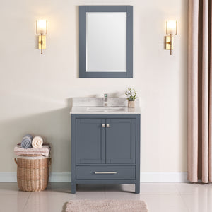 1901-30-02QZ Dark Grey 30" Bathroom Vanity Cabinet and Sink Combo Solid Wood Cabinet+Quartz Top w/Sink set