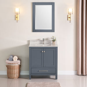 1901-30-02QZ Dark Grey 30" Bathroom Vanity Cabinet and Sink Combo Solid Wood Cabinet+Quartz Top+ Quartz backsplash w/Sink set