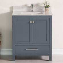 1901-30-02QZ Dark Grey 30" Bathroom Vanity Cabinet and Sink Combo Solid Wood Cabinet+Quartz Top+ Quartz backsplash w/Sink set