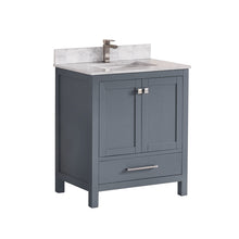 1901-30-02QZ Dark Grey 30" Bathroom Vanity Cabinet and Sink Combo Solid Wood Cabinet+Quartz Top+ Quartz backsplash w/Sink set