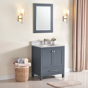 1901-30-02 Dark Grey 30" Bathroom Vanity Cabinet and Sink Combo Solid Wood Cabinet+Real Marble Top w/Sink set