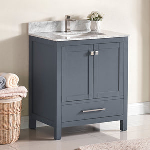 1901-30-02 Dark Grey 30" Bathroom Vanity Cabinet and Sink Combo Solid Wood Cabinet+Real Marble Top w/Sink set