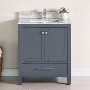 1901-30-02 Dark Grey 30" Bathroom Vanity Cabinet and Sink Combo Solid Wood Cabinet+Real Marble Top w/Sink set