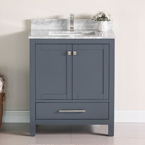 1901-30-02 Dark Grey 30" Bathroom Vanity Cabinet and Sink Combo Solid Wood Cabinet+Real Marble Top+ Marble backsplash w/Sink set