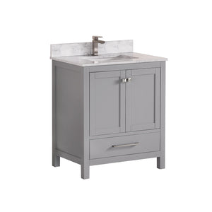 1901-30-03QZ Light Grey 30" Bathroom Vanity Cabinet and Sink Combo Solid Wood Cabinet+Quartz Top+ Quartz backsplash w/Sink set